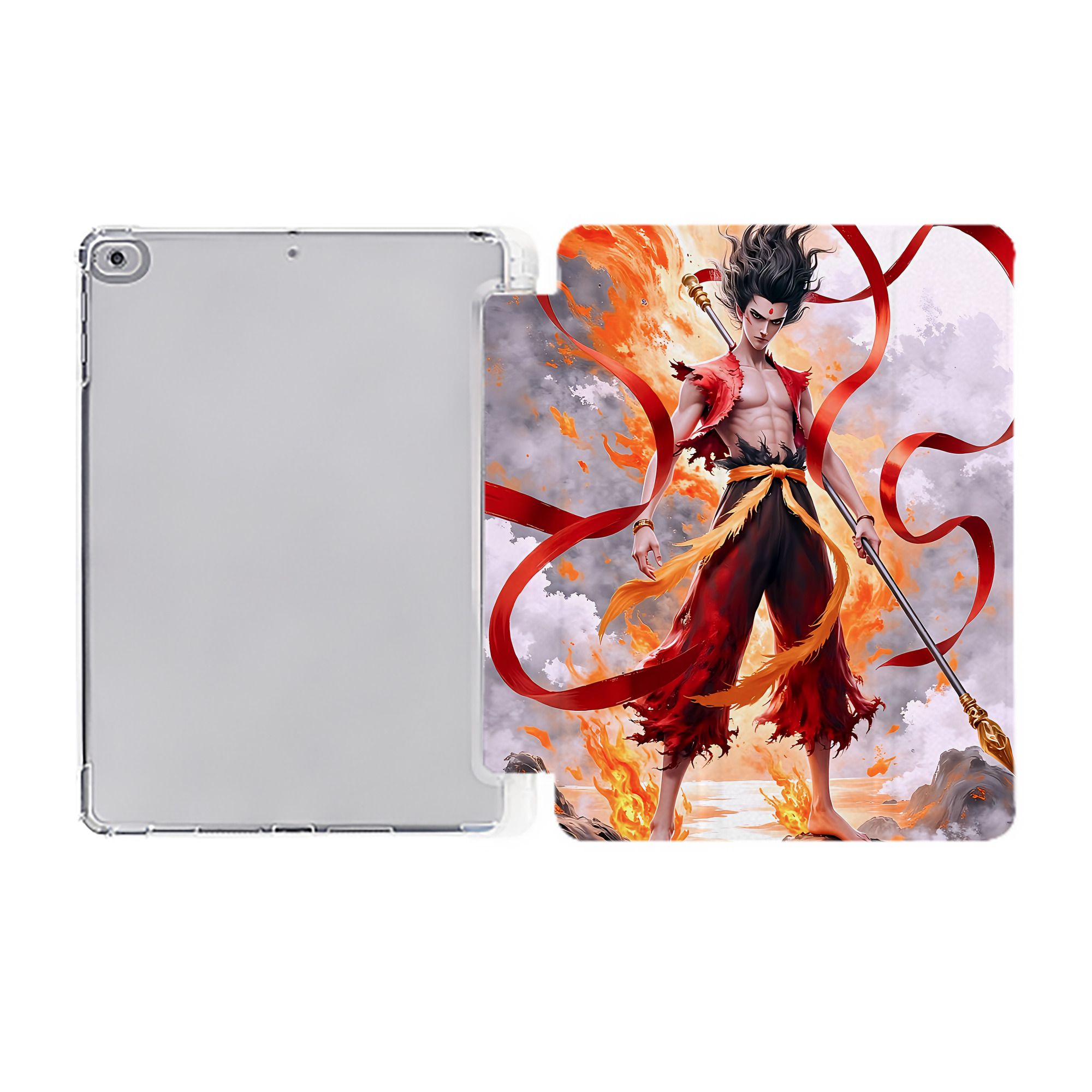 （画像用） Ne Zha 2 ナタ 魔童の大暴れ IPad ケース ペン収納付き 三つ折りスタンド PUレザー×シリコン 対応機種9.5/10.5/10.9インチ